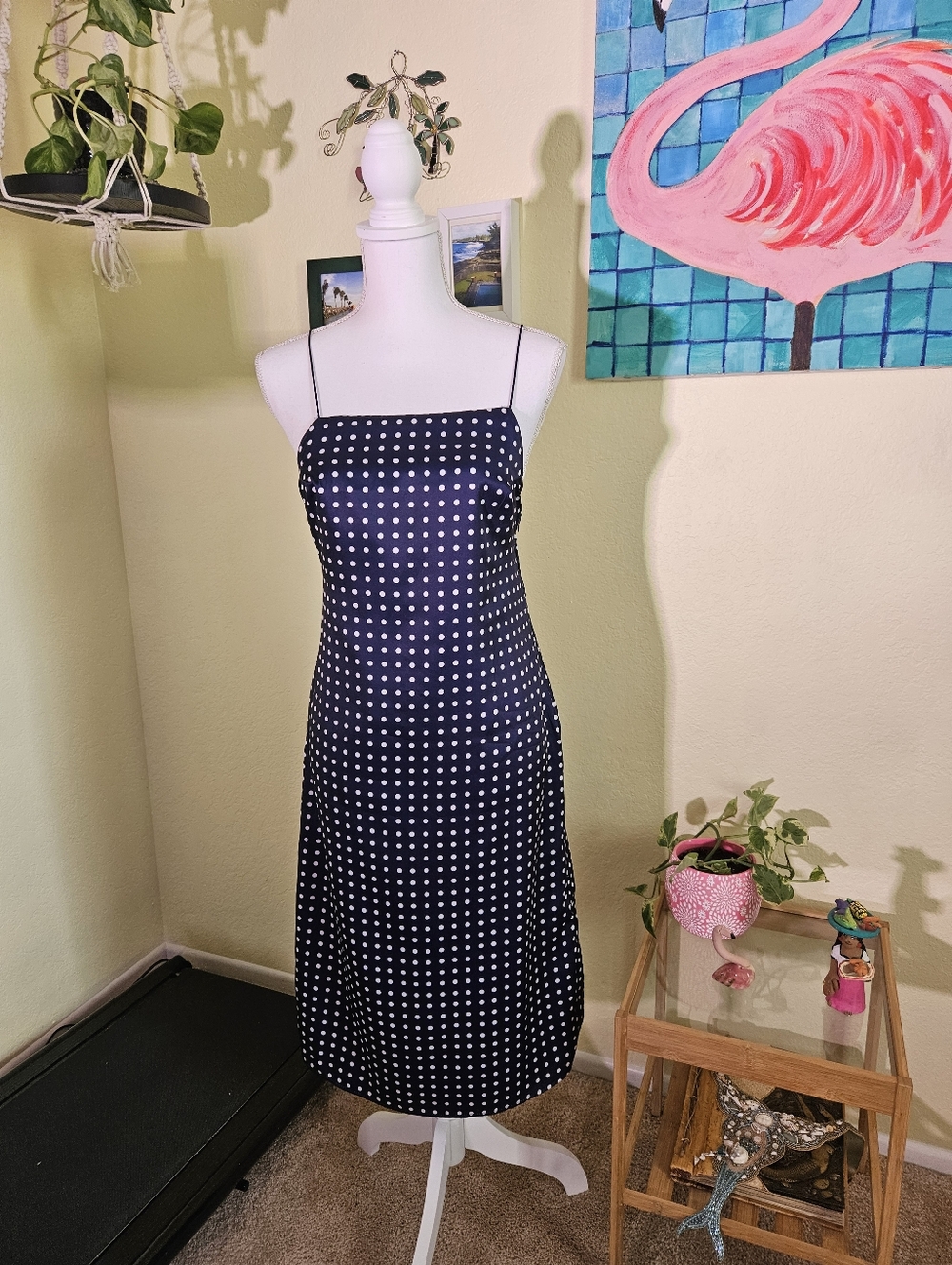 Urban Outfitter Navy Polka Dot Slip Dress Sz S
